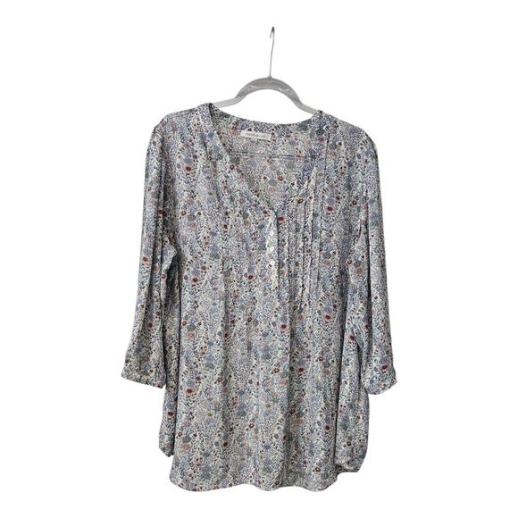 Rose + Olive Womens 1X Popover Floral Tunic Top Lightweight 3/4 Sleeve V-neck - Picture 1 of 10